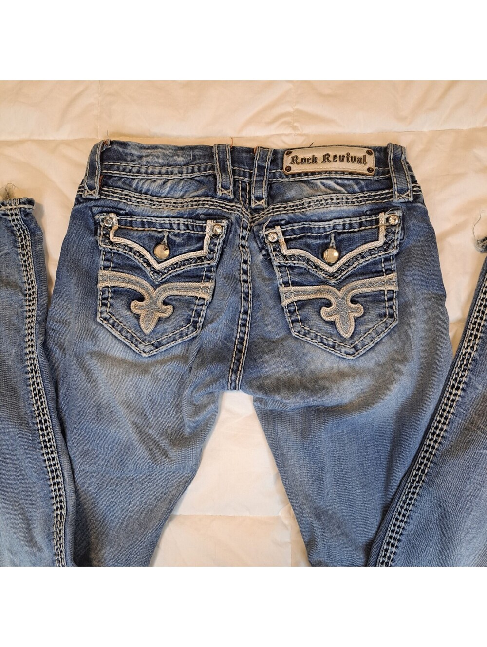Distressed Rock Revival Jeans Womens 26 Lily Boot Blue Med Wash Denim Low Rise